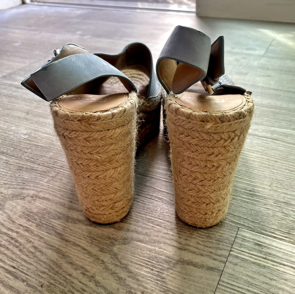 Blue Suede Espadrille Wedge Sandals Resortwear Beachy Vacation 8.5